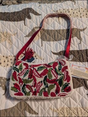 Beaded Chili Pepper Shoulder Bag in Red and Green